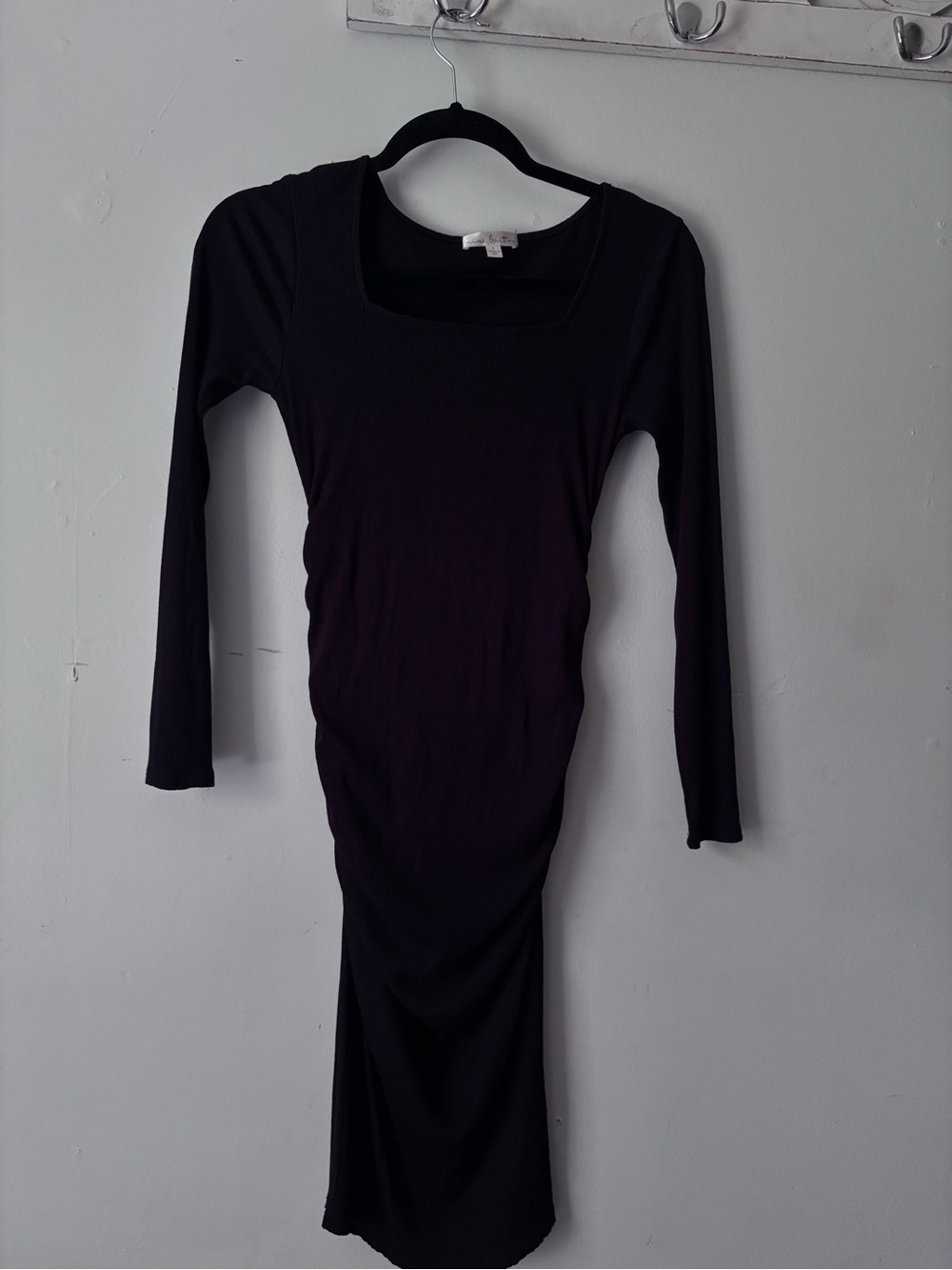nine britton Black Long Sleeve Square Neck Dress